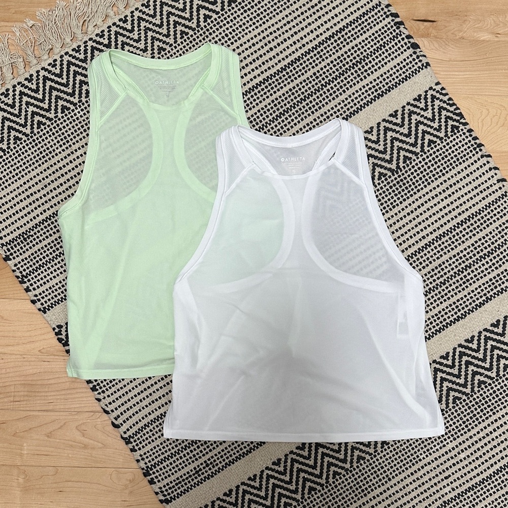 Athleta Light Green and White Tank Tops